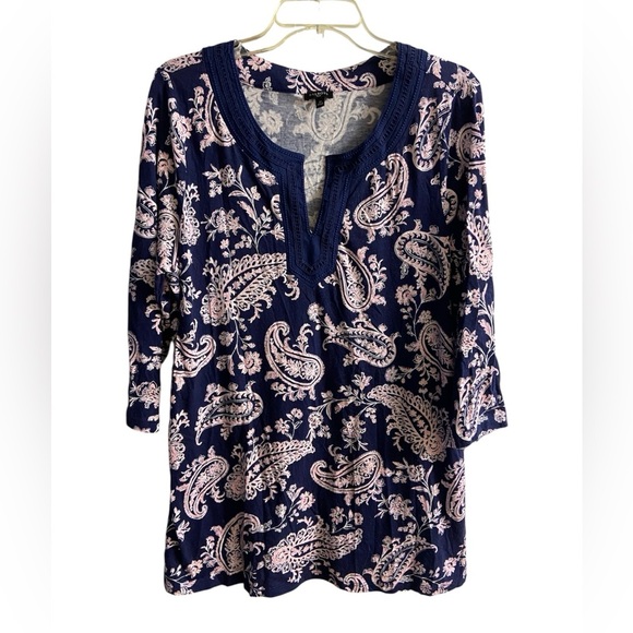 Talbots paisley print tunic top slit neck 3/4 sleeves 1X - Picture 3 of 9